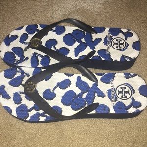 Tory Burch Navy wedge flip flops size 9